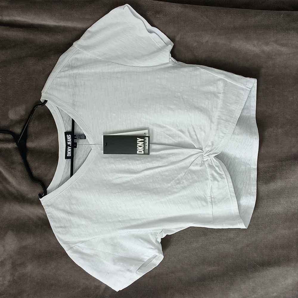 DKNY Twist Front V-neck Slub Tee S